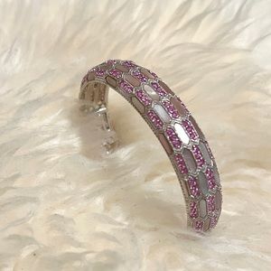 Vintage Judith Ripka Cuff with Diamonique and Pink Mother of Pearl, Silver